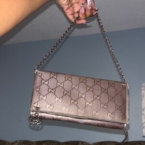 Gucci Brown Wallet with Silver Chain